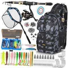 Fishing Gear- Fishing Rod and Reel Combos, Fishing Black Backpack With Rod&net