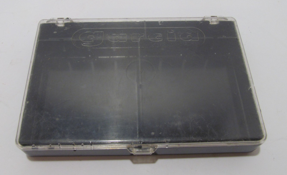 Vintage Garcia Hard Black Clear Plastic 4 Lure 6″ x 4″ x 1″ Fishing Tackle Box