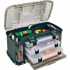 Outdoor Sports Angled Fishing Tackle Box Storage System, 3700-Size, Green / Tan