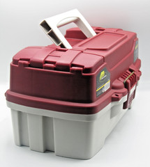 PLANO 6201 Red & Tan Fishing Tackle Box w/1 Tier Folding Tray Bait Storage