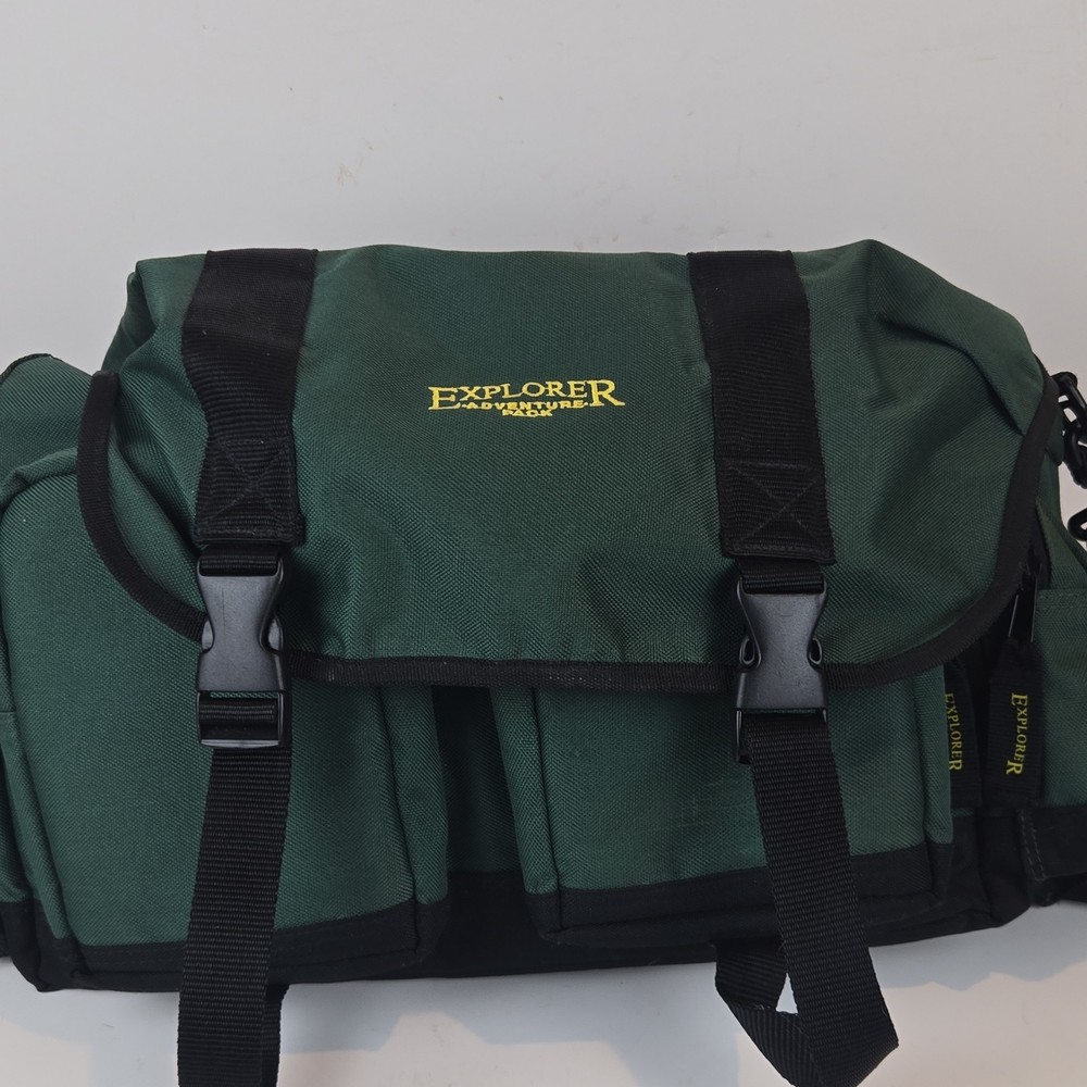 Explorer Adventure Tackle Bag Green Black 5 Pockets Shoulder Strap Fabric