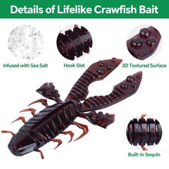 5.5″ Soft Craw Baits for Bass Fishing, 3 Color Battle Crawfish Lures with Rem…