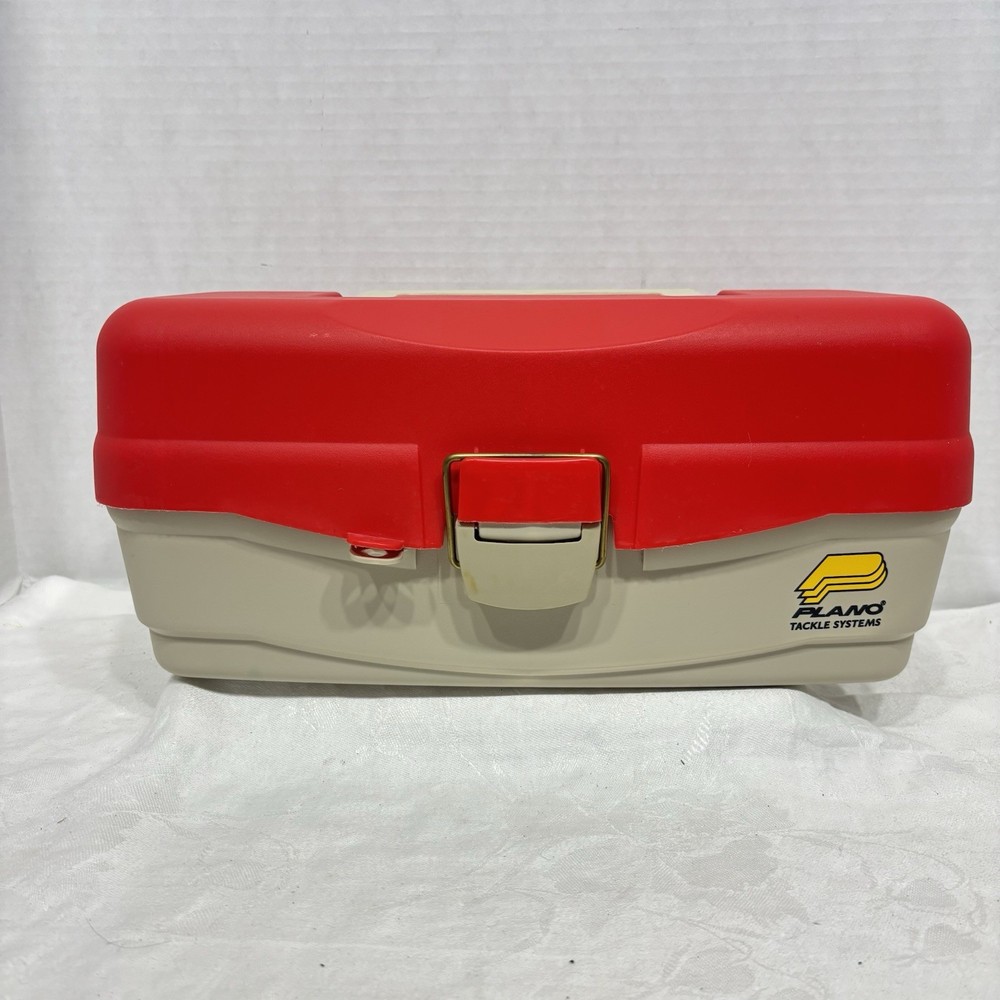 Vintage Plano Red Plastic Fishing Tackle Box With Inner Tray Storage Clean