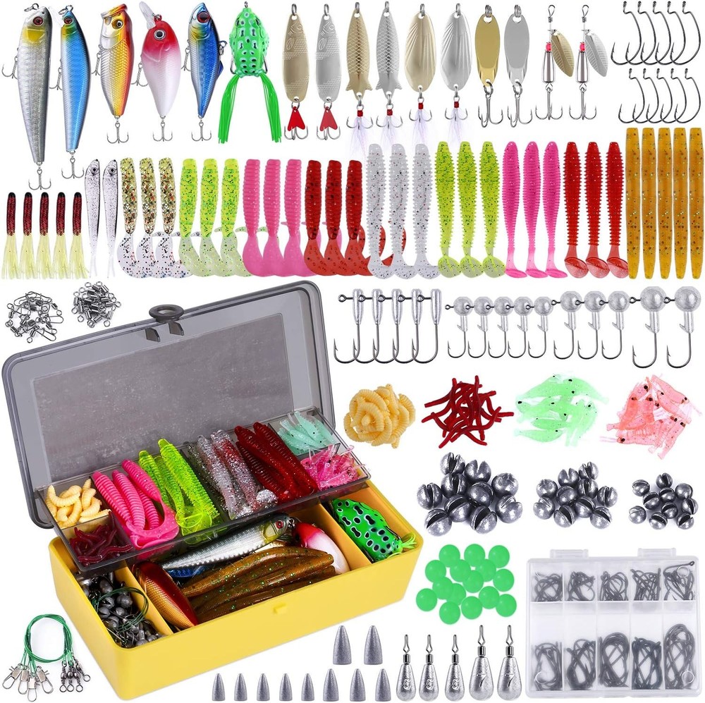 PLUSINNO 302Pcs Fishing Lures Kit for Bass Trout, Gifts for Men/Dad