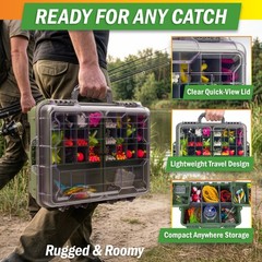 Fishing Tackle Box Dual Layer Organizer Adjustable Dividers 2 Trays, Green