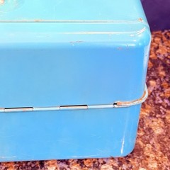 Vintage Loc-Wel 1356 Blue Metal Tackle Box Liberty Steel Fishing Lures USA 13”