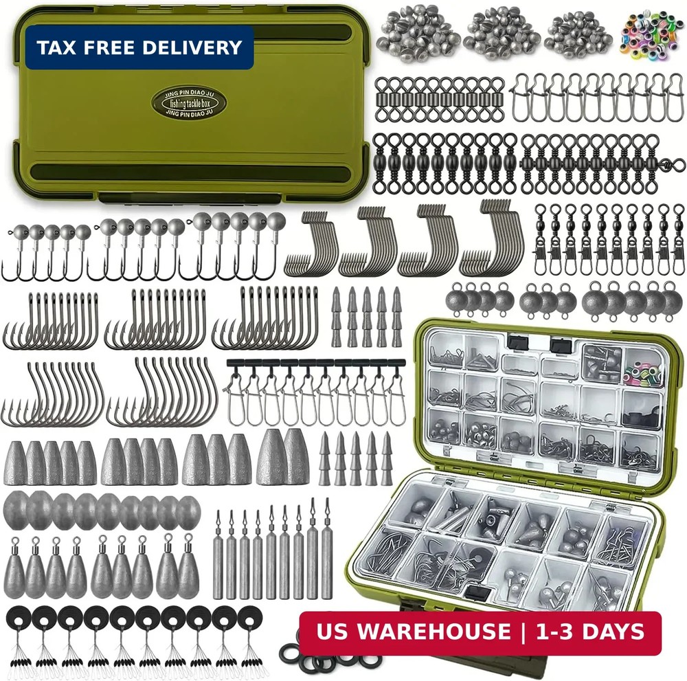 Fishing Accessories Kit, 264/423PCS Fishing Tackle Box with Hooks, Weights, Sink