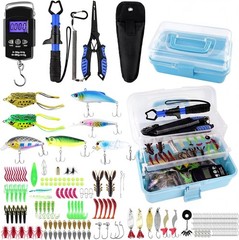 3-Layer Blue Fishing Tackle Box with Tackle Included, Fishing Tool Kit Includes