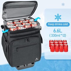 MATEIN Rolling Tackle Box with Cooler, Large Fishing Backpack with Wheels, Black