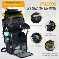 Fishing Backpack, 900D Water-Resistant Tackle Bag with Rod Holders, Insulated…