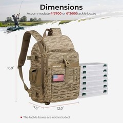 Fishing Tackle Backpack with Rod & Khaki Camouflage Large (16.9*7.5*12inch)