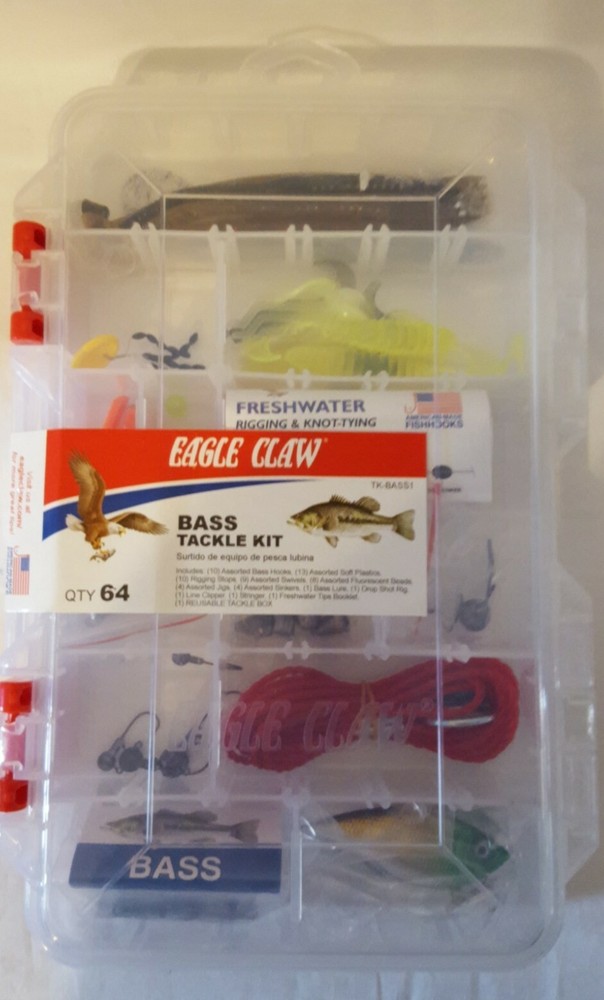Eagle Claw – TX Bass1 – 64 Piece – Bass Tackle Fishing Kit – New