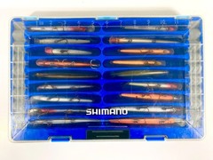 DISCONTINUED SHIMANO SHM-37ST Blue Lure Storage Box 18 Pockets ~ Full of Lures