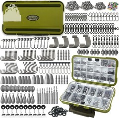 Fishing Tackle Box Kit 264PCS Hooks Weights Sinkers Bass Trout
