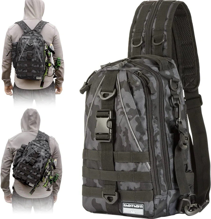 Ghost Thorn Fishing Back Pack Tackle Sling Bag with Rod Holder