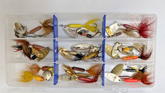 Flambeau Tackle Box Loaded Vintage Trout Lures Rooster Tail Mepps Acme Tools
