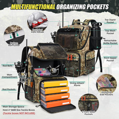 45L Fishing Backpack with Rod Holders & Rain Cover Large 900D