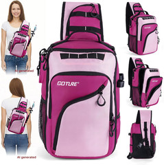 Goture Pink Fishing Tackle Bag, 1680D Water-Resistant Sling Fishing Backpack wit