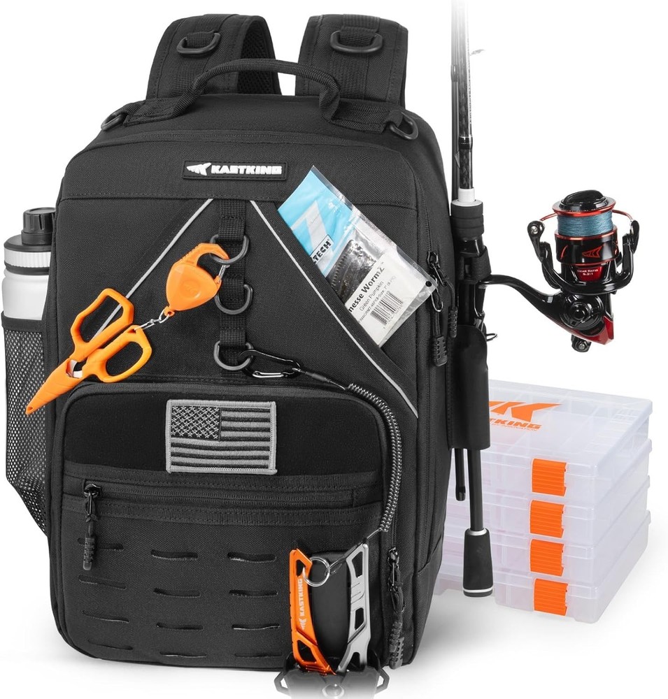 KastKing Karryall Fishing Tackle Bag With Rod Holder 4 Tackle Boxes 40L Backpack