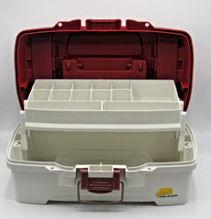 PLANO 6201 Red & Tan Fishing Tackle Box w/1 Tier Folding Tray Bait Storage