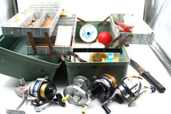 Vintage Fishing Tackle Box -with assorted Tackle, Lures Reels , etc