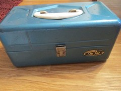 Tackle Box (Old Pal Blue Metal), Filled w/Vintage Lures, Fish Scaler, etc.