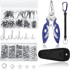 Complete Fishing Kit: 200 Split Rings & 100 Treble Hooks with Durable Tools