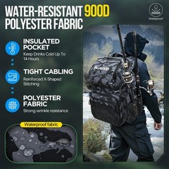 PLUSINNO Fishing Backpack with Rod Holders & Cooler, 45L Medium, Black Camo
