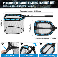 PLUSINNO Fishing Gear,Fishing Backpack with Floating Fishing Net,Tackle Boxes,Wa