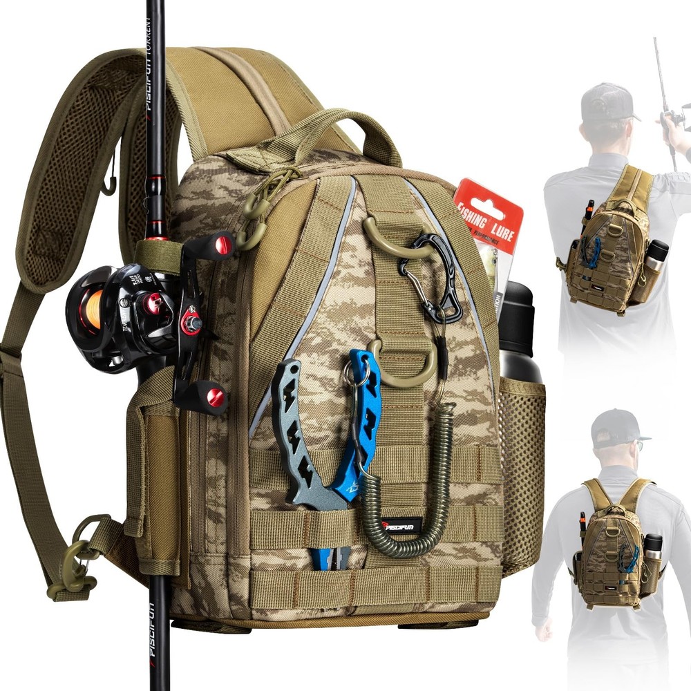 Fishing Backpack with Rod Holder, Lightweight Sling Bag Storge Gear and Equip…