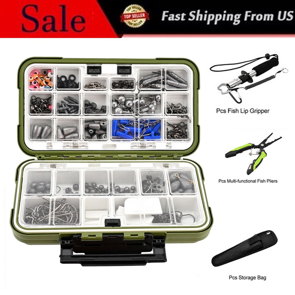 Fishing Accessories Kit 397pcs Waterproof Tackle Box with Hooks Weights Swivels