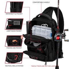 Fishing Sling Bag with Tackle Box, MOLLE System Fishing Backpack with Fishing…