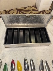 2 Vintage UMCO Corp. Model 10 2- Sided Aluminum Terminal Tackle Box + 18 Lures