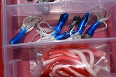 Plano Fishing Tackle Box Bobbers Hooks Sinkers Blue Crappie Jigs Plastic Worms