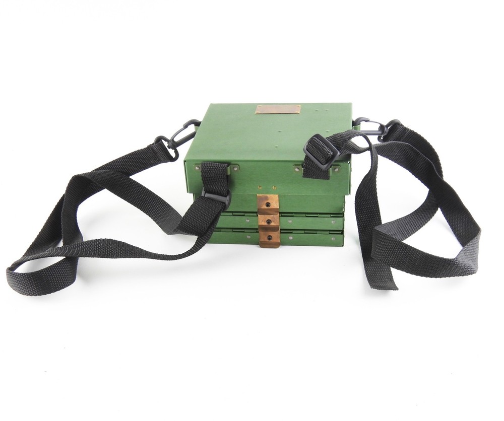 Green Anodized 3-Tier Fly Fishing Chest Box. Labeled “A Bar A Ranch”.