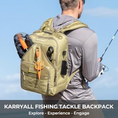 Karryall Medium Fishing Tackle Khaki With Rod Holder (4 Tackle Boxes Included)