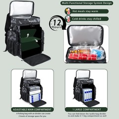 Fishing Backpack with Cooler, 4 Rod Holders, 45L Tackle Bag for Fishing Gear, Ca