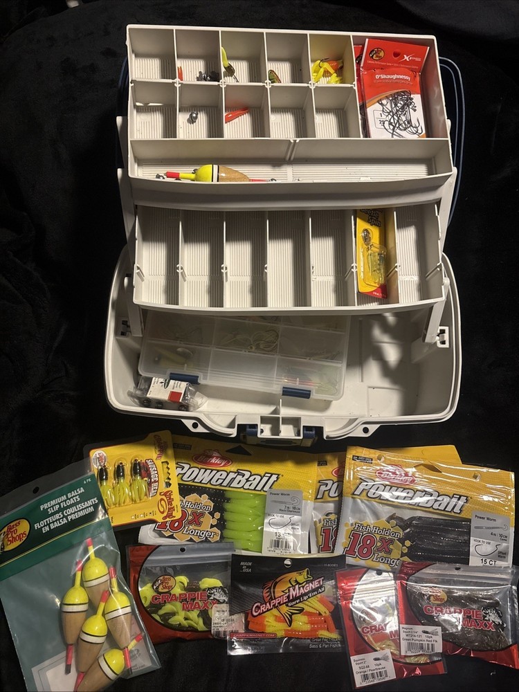 Plano Fishing Tackle Box W/ Tackle. Lures, Hooks, Bobbers…