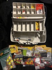Plano Fishing Tackle Box W/ Tackle. Lures, Hooks, Bobbers…