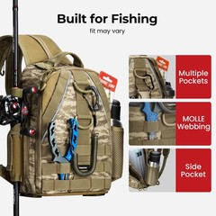 Fishing Backpack with Rod Holder, Lightweight Sling Bag Storge Gear and Equip…