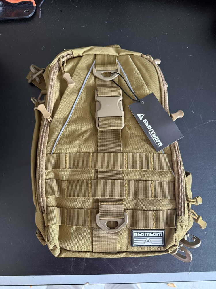 Ghosthorn Fishing Backpack Tackle Sling/Shoulder Bag w/ Rod Holder Green/Brown