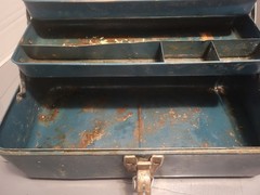 Vintage Union Steel Chest Two Trays Tackle Box Teal Blue