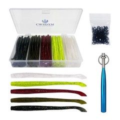 Worm Soft Plastic Bait Kit 100PCS 4 inch Worms Fishing Lures 100PCS O-Rings a…