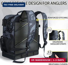 Fishing Tackle Backpack with Cooler,45L Large Tackle Bag with 2 Rod Holders & Cl
