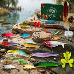 Synthetic 24pc Fishing Bait Set with Efficient Storage and Portability