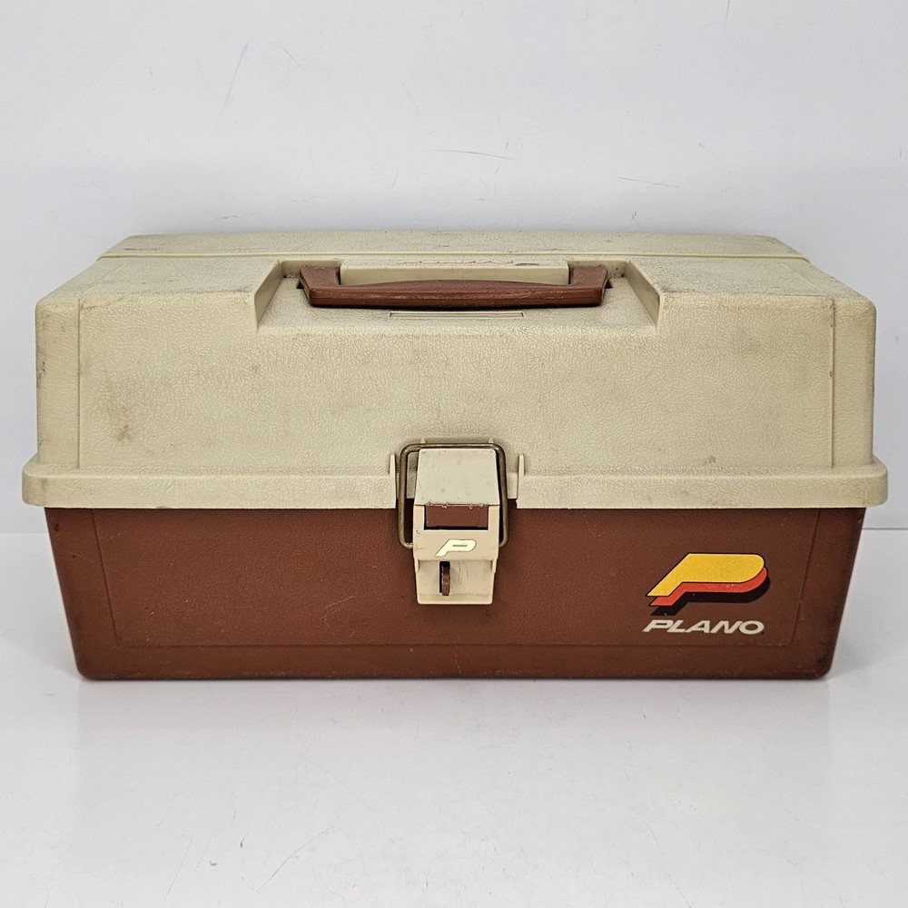 Plano 6303 Vintage Tackle Box 3-Tray 24 Compartments Tan Brown Fishing USA Made