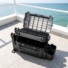 Large Dual-Layer Fishing Tackle Box Organizer w/ Rod & Cup Holders Strap