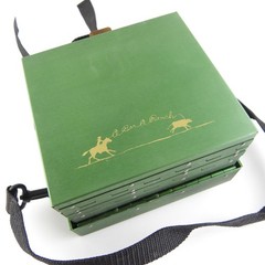 Green Anodized 3-Tier Fly Fishing Chest Box. Labeled “A Bar A Ranch”.
