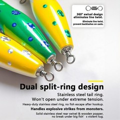 85g 20cm Wooden Popper Lure Solid Wood Body Deep Concave Lip For Surface Use