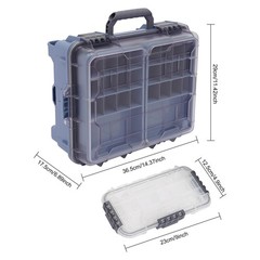 3-tier Fishing Tackle Box with Small Removable Tackle Tray 14.37*11.42*6.89in
